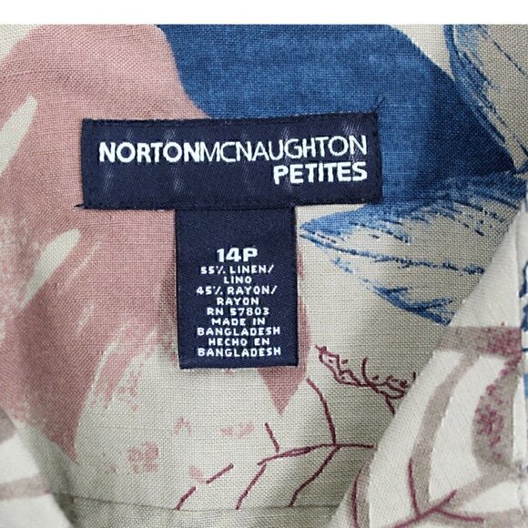 Vtg fairy grunge goblin Leaf Blouse Petites Linen Blend Short Sleeve Size 14P - Picture 2 of 4